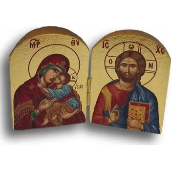 Dřevěná hračka „Tváří v tvář Lásce“ – Dřevěný diptych s Kristem a Pannou Marií