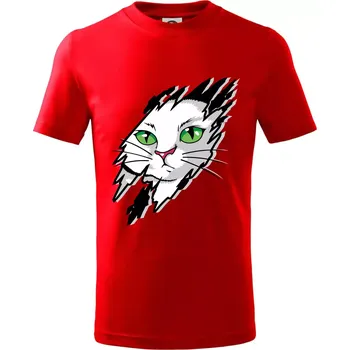 Kočka v roztrženém triku - Tričko dětské bavlněné - 98 cm / 2 roky ( Červená )
