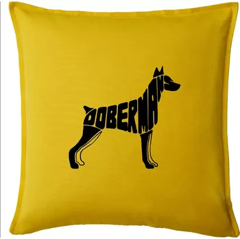 Polštář Dobrmans - nápis v tělě - Polštář 50x50 - 50x50 - Včetně výplně ( Žlutá )