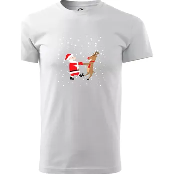 Pánské tričko Tancující Santa a sob - Klasické pánské triko vyšší gramáže - S ( Bílá )
