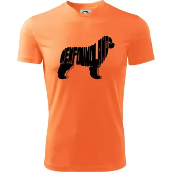 Novofundlandský pes - nápis v tělě - Dětské triko sportovní (dresovina) - 146 cm/10 let ( Neon mandarine )