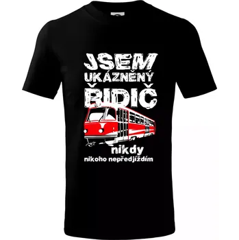 Chlapecké tričko Jsem ukázněný řidič - tramvaj - Tričko dětské bavlněné - 98 cm / 2 roky ( Černá )