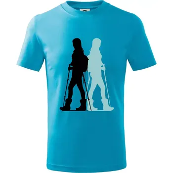 Nordic walking figury - žena - Tričko dětské bavlněné - 98 cm / 2 roky ( Světlý tyrkys )