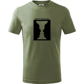 What do you see first? Pohár - Obličeje - Tričko dětské bavlněné - 98 cm / 2 roky ( Khaki )