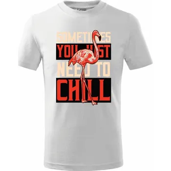 Flamingo chill - Tričko dětské bavlněné - 98 cm / 2 roky ( Bílá )