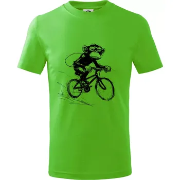 Opice s batohem na kole - Tričko dětské bavlněné - 98 cm / 2 roky ( Apple Green )