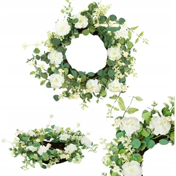 Věnec Dekorativní věnec 45 cm bílo-zelený elegantní ozdoba na dveře, stůl, zeď