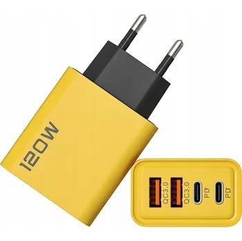 SÍŤOVÁ NABÍJEČKA 120W 4v1 QC 3.0 2 x USB-C PD RYCHLÁ Barva Žlutá