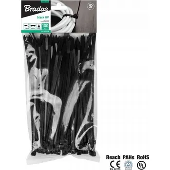 Organizace kabelů BRADAS Kabelová páska STAHOVACÍ PÁSKY černé 250 mm x 7,6 mm 100 ks