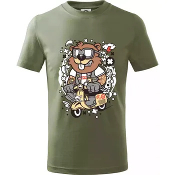 Sysel na skútru - Tričko dětské bavlněné - 98 cm / 2 roky ( Khaki )