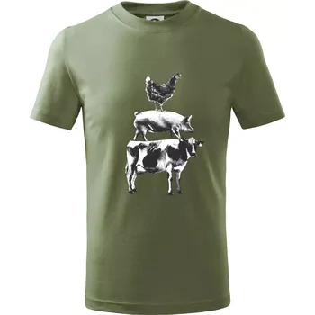 Slípka prase kravka - Tričko dětské bavlněné - 98 cm / 2 roky ( Khaki )