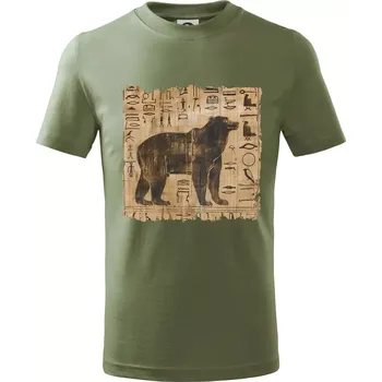Egyptské hieroglyfy medvěd - Tričko dětské bavlněné - 98 cm / 2 roky ( Khaki )