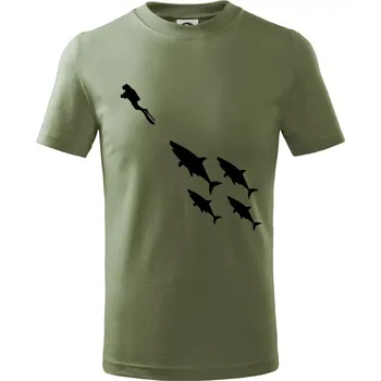 Chlapecké tričko Potápěč žraloci - Tričko dětské bavlněné - 98 cm / 2 roky ( Khaki )
