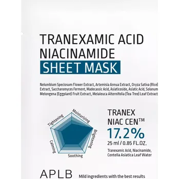Pleťová maska APLB Tranexamic Acid Niacinamide Sheet Mask rozjasňující a hydratační plátýnková maska na obličej 25 ml