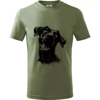 Černobílá karikatura Labrador tmavý - Tričko dětské bavlněné - 98 cm / 2 roky ( Khaki )