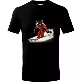 Mýval na lyžích - fotka - Tričko dětské bavlněné - 98 cm / 2 roky ( Černá )