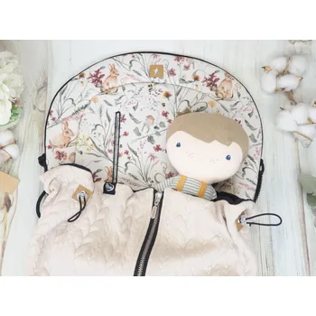 SET Podložka prodloužená (Bunnies, brown fleece) + copánková deka (light cappucino, černý fleece)