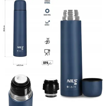 Termoska Termoska cestovní modrá 1l ocelová na cesty i do auta NILS CAMP
