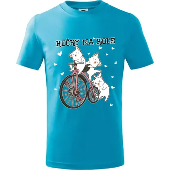 Chlapecké tričko Kočky na kole - Tričko dětské bavlněné - 98 cm / 2 roky ( Světlý tyrkys )