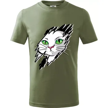 Kočka v roztrženém triku - Tričko dětské bavlněné - 98 cm / 2 roky ( Khaki )