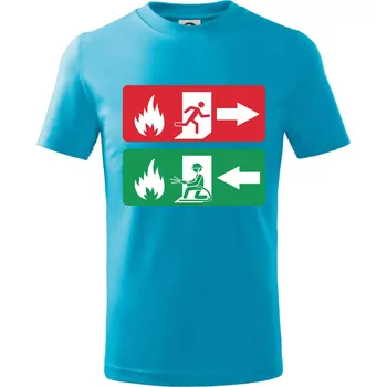 Lidé utíkají, hasiči přibíhají - Tričko dětské bavlněné - 98 cm / 2 roky ( Světlý tyrkys )