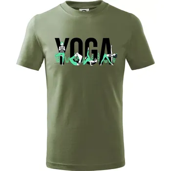 Yoga nápis barevný - Tričko dětské bavlněné - 98 cm / 2 roky ( Khaki )