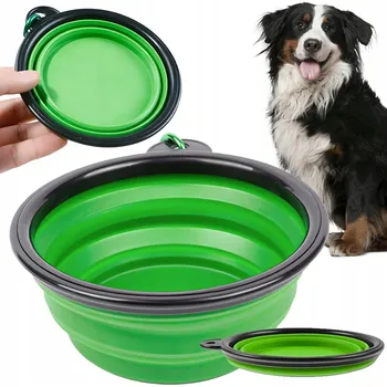 Miska pro psa Skládací (cestovní) silikonová miska Przyjaciele zelená 0,4 l