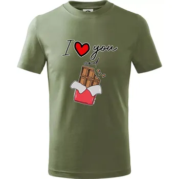 Chlapecké oblečení I love you and chocolate - Tričko dětské bavlněné - 158 cm/12 let ( Khaki )
