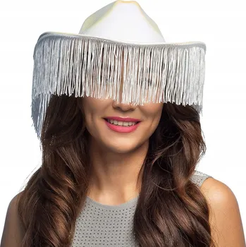 Pokrývka hlavy Dámský kovbojský klobouk s třásněmi bílý