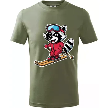 Mýval na lyžích - kreslený - Tričko dětské bavlněné - 98 cm / 2 roky ( Khaki )