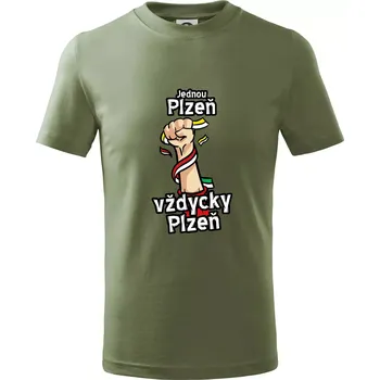 Chlapecké oblečení Jednou Plzeň vždycky Plzeň - Tričko dětské bavlněné - 98 cm / 2 roky ( Khaki )