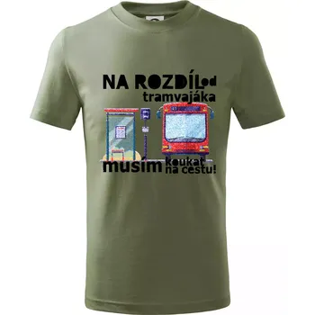Na rozdíl od tramvajáka musím koukat na cestu - Tričko dětské bavlněné - 98 cm / 2 roky ( Khaki )