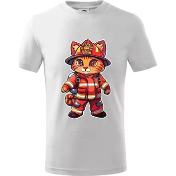 Malý hasič - kocour - Tričko dětské bavlněné - 98 cm / 2 roky ( Bílá )