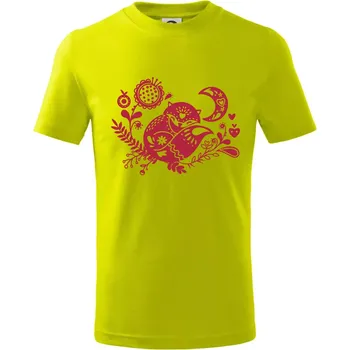 Folklor - liška spící - Tričko dětské bavlněné - 98 cm / 2 roky ( Limetková )