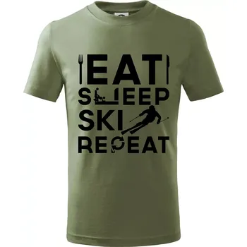 Eat sleep ski repeat - Tričko dětské bavlněné - 146 cm/10 let ( Khaki )