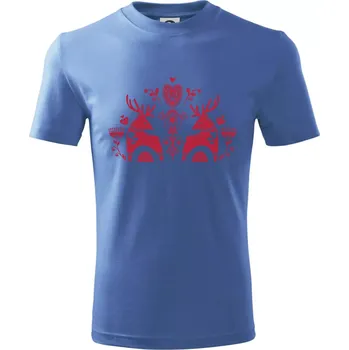 Chlapecké tričko Folklor - dva jeleni - Tričko dětské bavlněné - 98 cm / 2 roky ( Azurově modrá )