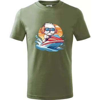 Bišonek na vodním skútru - Tričko dětské bavlněné - 98 cm / 2 roky ( Khaki )