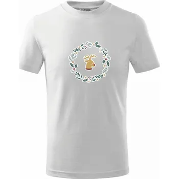 Chlapecké tričko Vánoční věnec se sobem - Tričko dětské bavlněné - 98 cm / 2 roky ( Bílá )