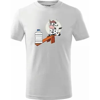 Chlapecké tričko Kravka na houpačce - Tričko dětské bavlněné - 98 cm / 2 roky ( Bílá )