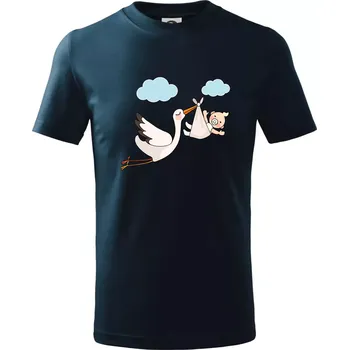 Chlapecké tričko Čáp čekáme miminko - neutrální - Tričko dětské bavlněné - 98 cm / 2 roky ( Námořní modrá (velmi tmavá - téměř černá) )