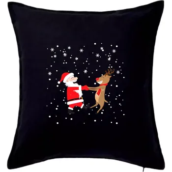 Polštář Tancující Santa a sob - Polštář 50x50 - 50x50 - Pouze potah ( Černá )