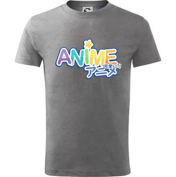 Chlapecké tričko Anime nápis duhový - Tričko dětské bavlněné - 98 cm / 2 roky ( Tmavě šedý melír )