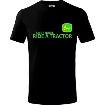 Chlapecké tričko Save horse, ride tractor - Tričko dětské bavlněné - 98 cm / 2 roky ( Černá )