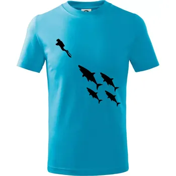 Chlapecké tričko Potápěč žraloci - Tričko dětské bavlněné - 98 cm / 2 roky ( Světlý tyrkys )