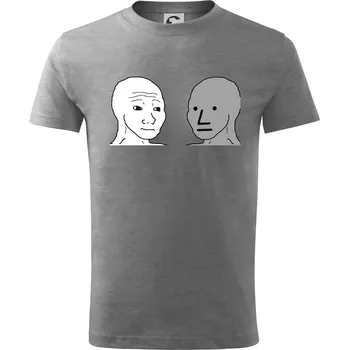 Chlapecké tričko Wojak (Feels Guy) a NPC - Tričko dětské bavlněné - 98 cm / 2 roky ( Tmavě šedý melír )