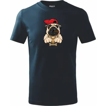 Mopsík hip hop - Tričko dětské bavlněné - 98 cm / 2 roky ( Námořní modrá (velmi tmavá - téměř černá) )