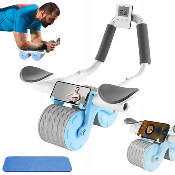 DVOJITÉ POSILOVACÍ KOLEČKO FITNESS ROLLER S ČASOVAČEM + PODLOŽKA, NOSNOST 200 KG