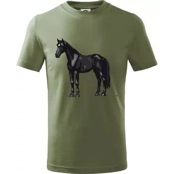 Černý kůň pixel - Tričko dětské bavlněné - 98 cm / 2 roky ( Khaki )