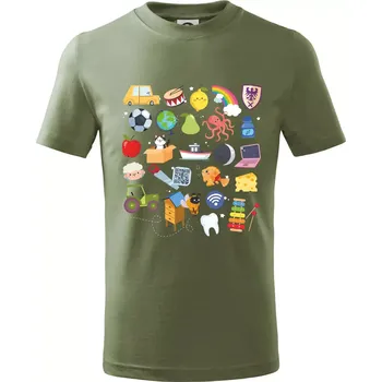 Chlapecké oblečení Obrázková abeceda - Tričko dětské bavlněné - 134 cm/8 let ( Khaki )