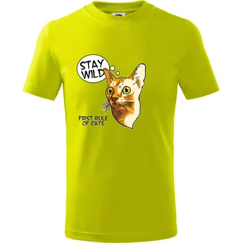 Chlapecké tričko Kočka stay wild - Tričko dětské bavlněné - 98 cm / 2 roky ( Limetková )